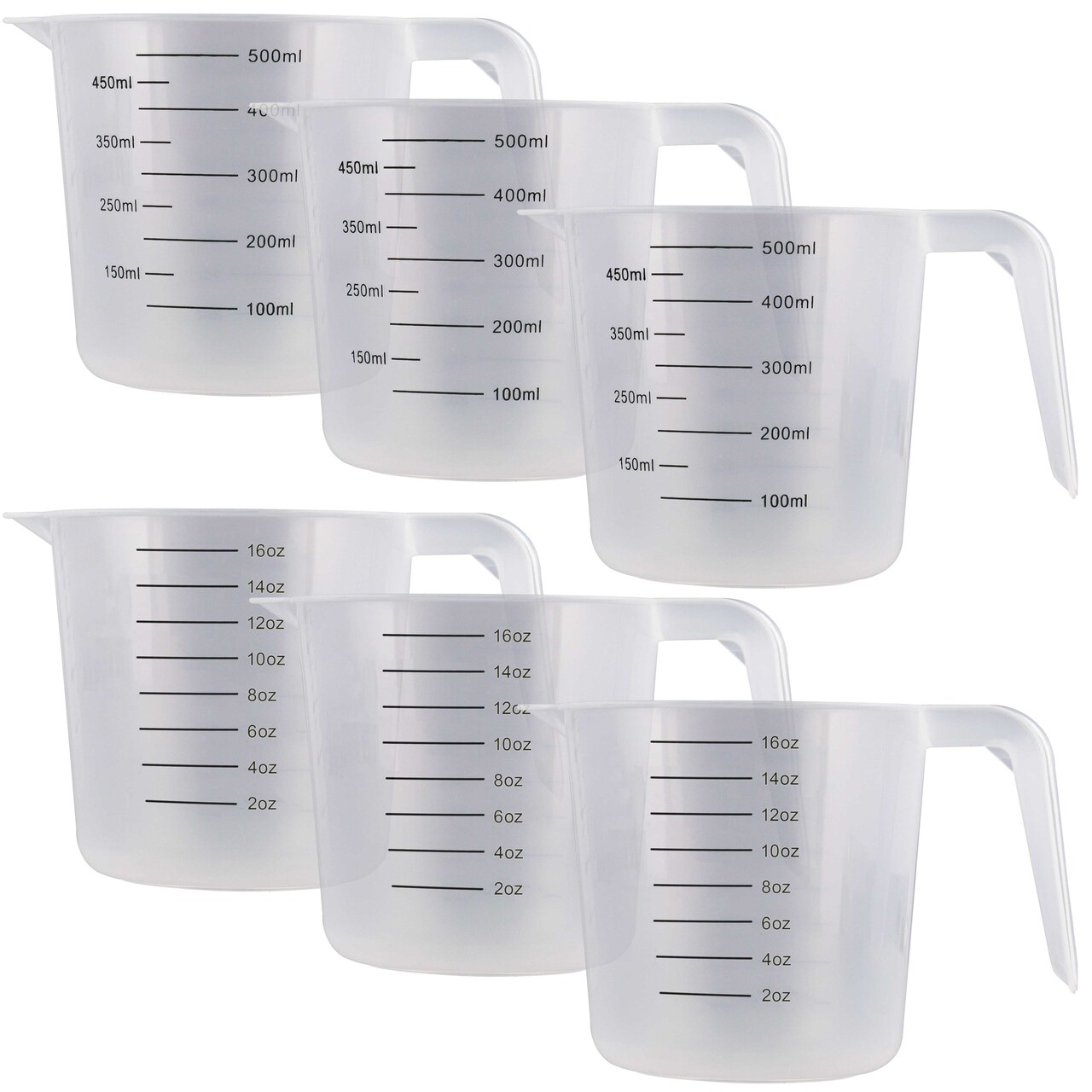 U.S. Kitchen Supply 6 Pack Plastic Measuring Cups with Handles - 16 oz Liquid Measuring Cup, Clear Microwave Safe Kitchen Cups - Measure in mL or Ounces, Measurement Cup for Cooking